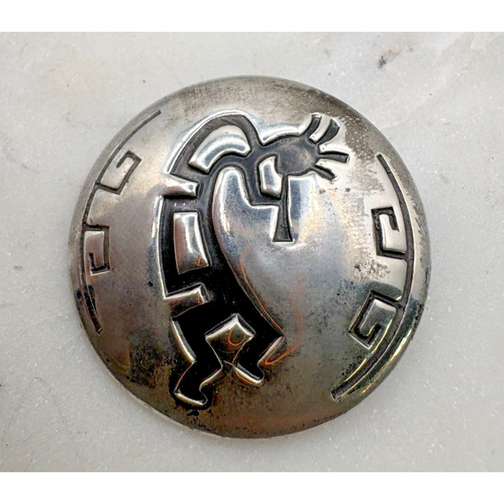 Vintage Sterling Silver 925 Southwest Kokapelli Round pin brooch 1.25 Dia 8.78g